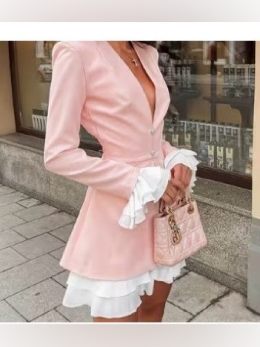 Source Unknown Pink Mini Dress with White Ruffle Trim